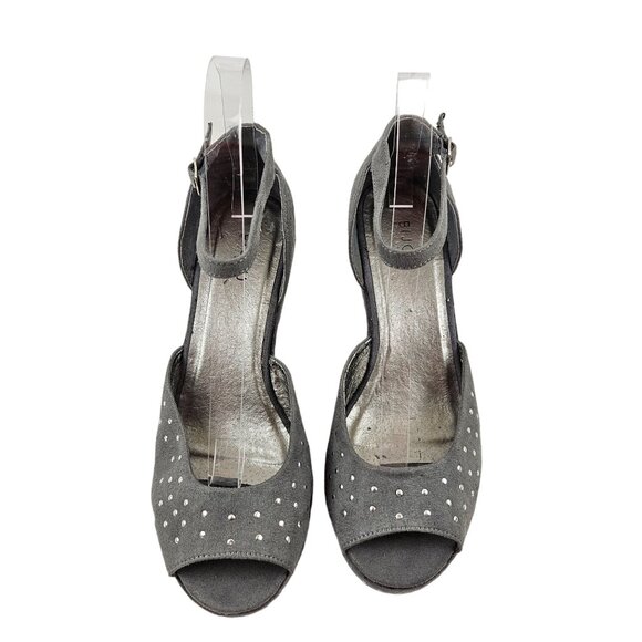 Bijou By AJ Valenci Gray Studded Peep-Toe Wedge Sandals Size 8.5W Fabric Upper - Picture 5 of 9